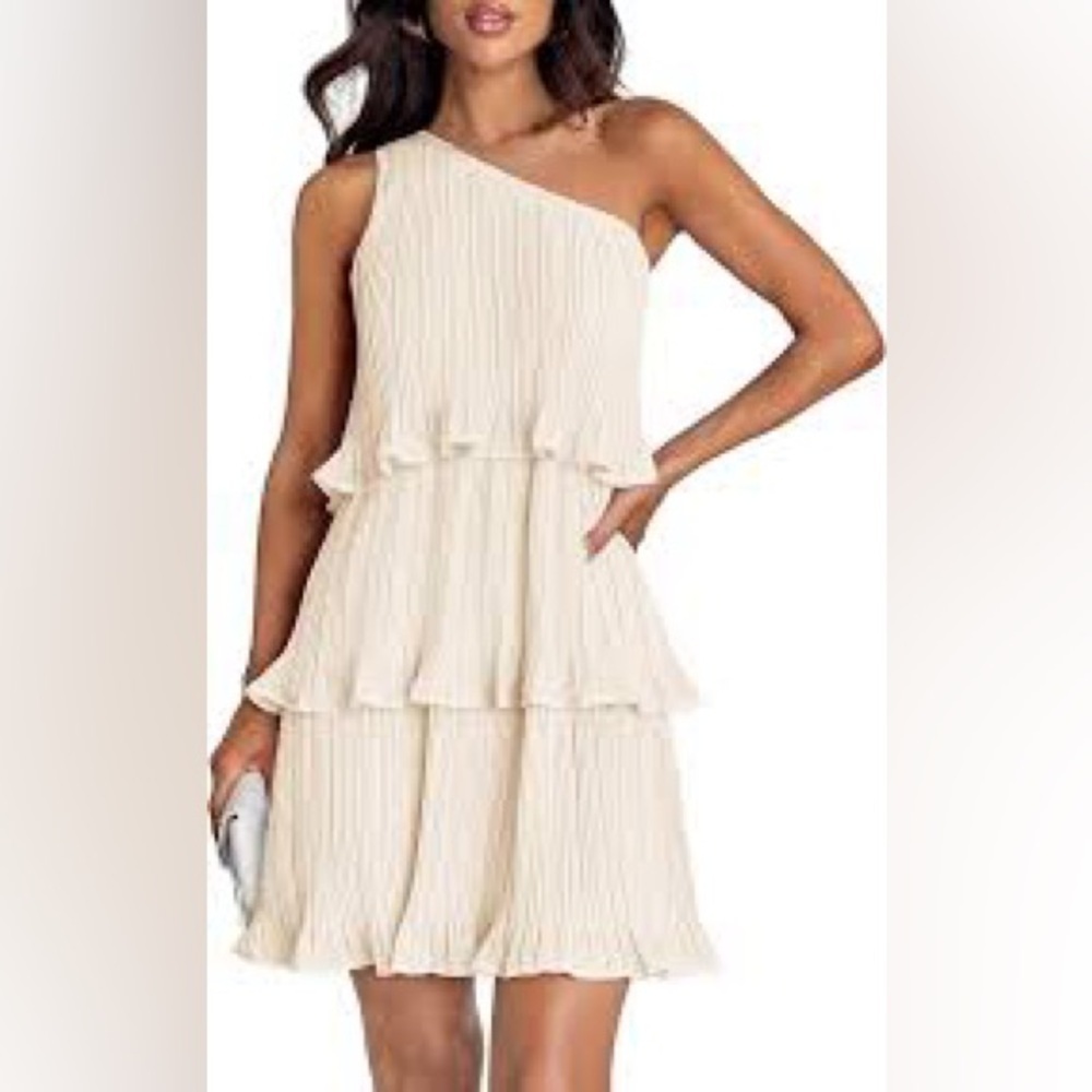 ZESICA Women's 2023 Boho Summer One Shoulder Sleeveless Ruffle Tiered Dress